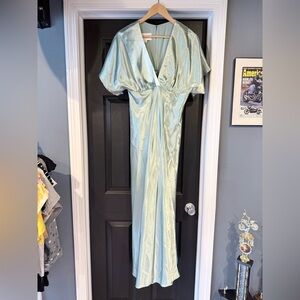 Birdy Grey Pale Mint Green Satin Wrap-Style Bridesmaid Dress